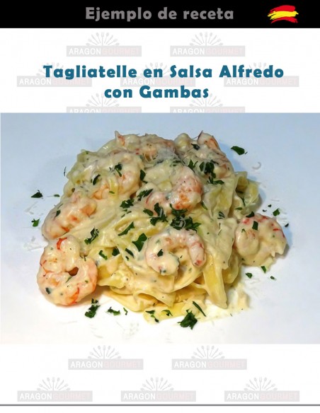 pasta en salsa alfredo con gambas